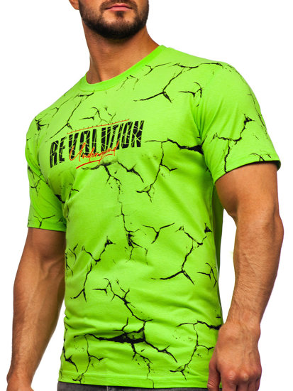 Herr Bomulls T-shirt med tryck Grön-Neon Bolf 14717