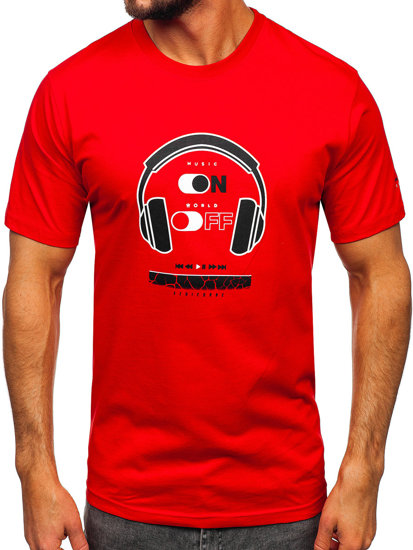 Herr Bomulls T-shirt med tryck Röd Bolf 14740
