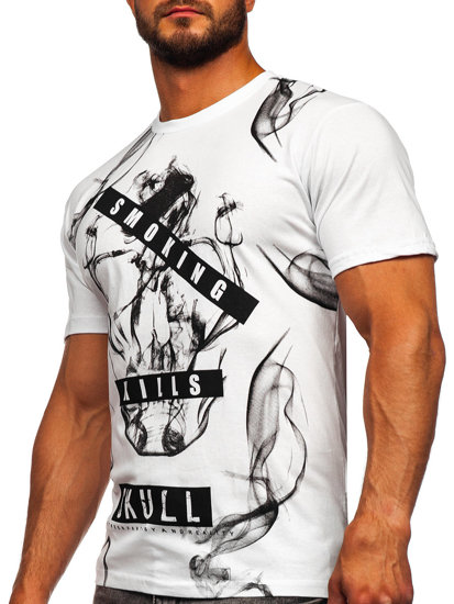 Herr Bomulls T-shirt med tryck Vit Bolf 14701