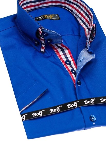 Herr Elegant Kortärmad Skjorta Royal Blå Bolf 3507