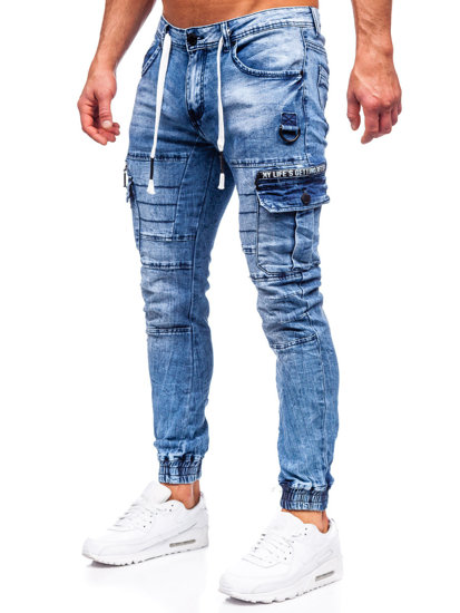 Herr Jeans-Cargojoggers Slim Fit Marinblå Bolf E9652