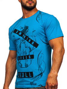 Herr Bomulls T-shirt med tryck Turkos Bolf 14701