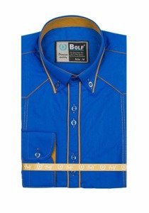 Herr Elegant Långärmad Skjorta Royal Blå Bolf 4777