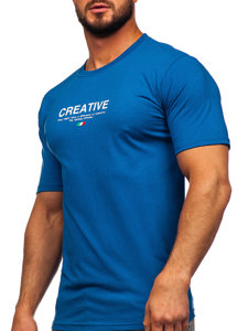Herr T-shirt i bomull med tryck Blå Bolf 14759